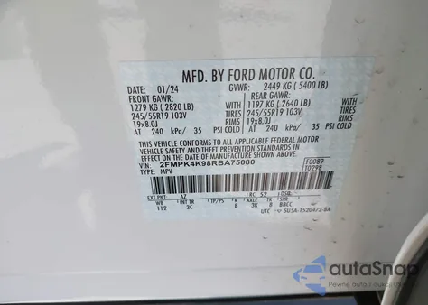 2024 Ford Edge Titanium z USA, uszkodzony, nr VIN 2FMPK4K98RBA75080